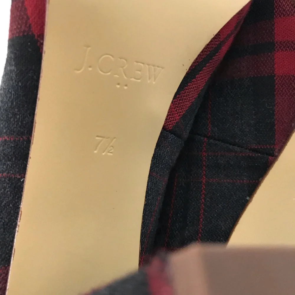 J.Crew Plaid Round-Toe Block Heel Pumps - Red/Black Size 7.5